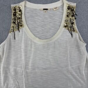 Miss Me Womens White Embellished Tank Top Sequin Chain Stud Scoop Neck Medium